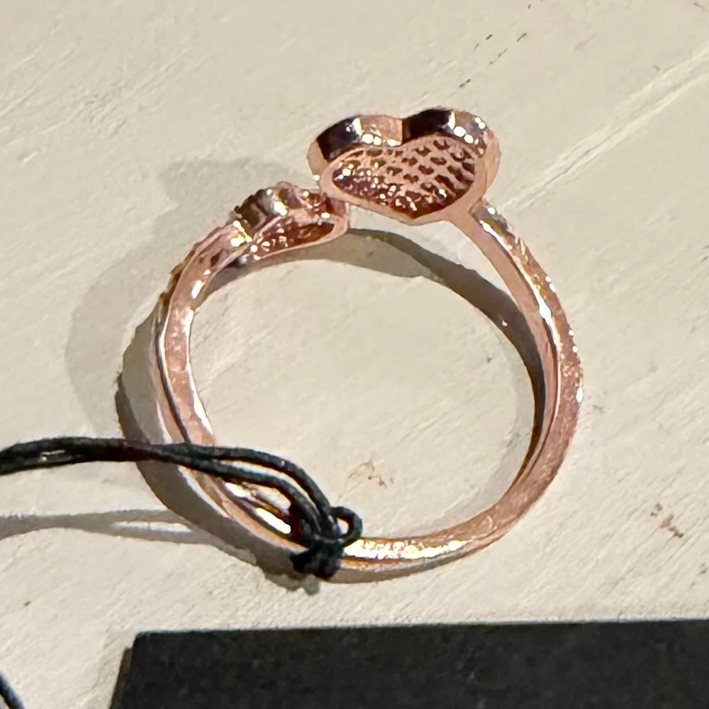NWT Kate Spade Yours Truly Rose Gold Crystal Double Heart Ring Accessory, Size 7 - Picture 7 of 7